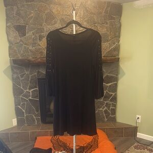 Express Black Long Sleeve Dress with Eyelet Details